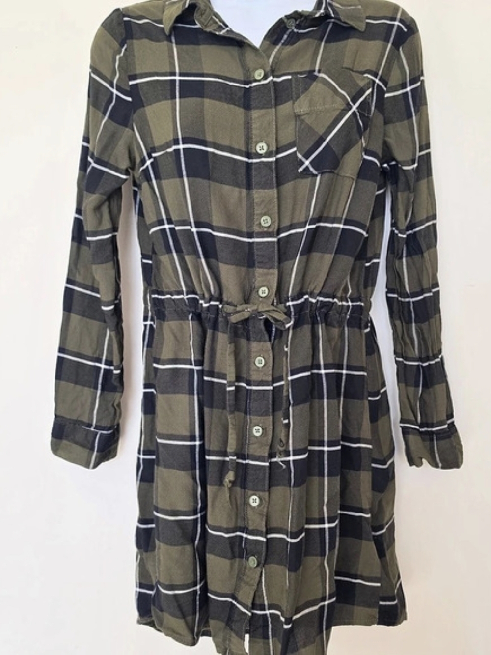 H&M Plaid Mini Dress in Green & Black Size 4